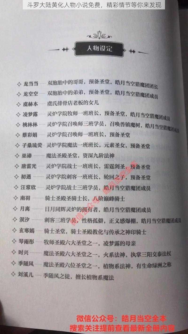 斗罗大陆黄化人物小说免费，精彩情节等你来发现