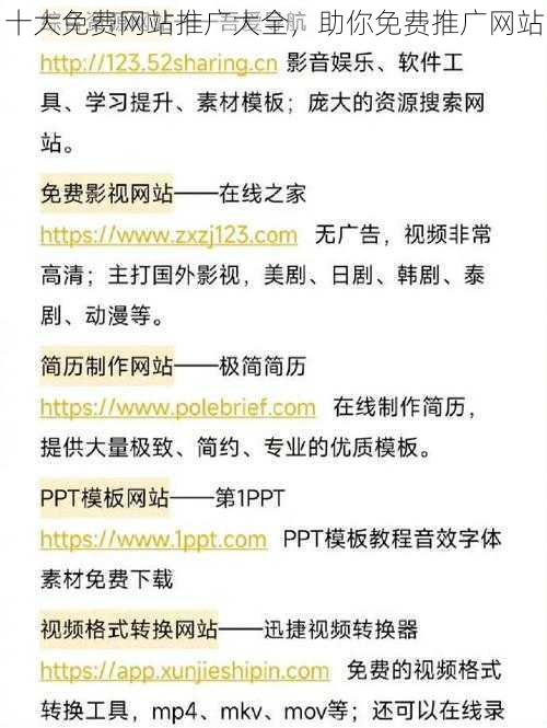 十大免费网站推广大全，助你免费推广网站