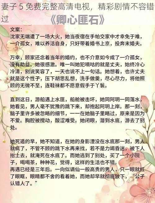 妻子 5 免费完整高清电视，精彩剧情不容错过