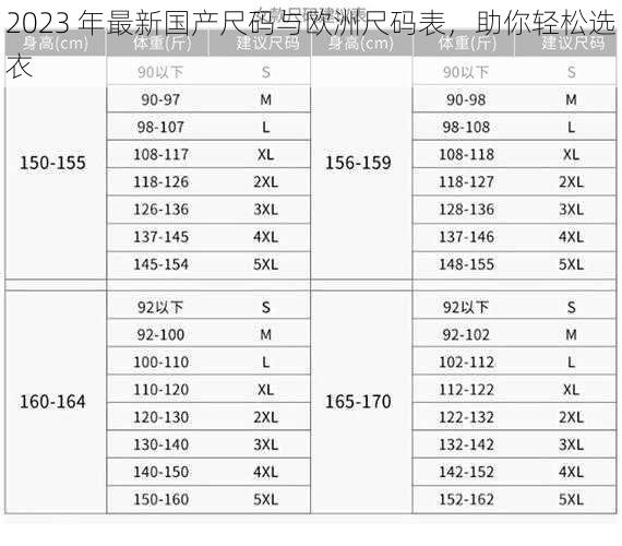 2023 年最新国产尺码与欧洲尺码表，助你轻松选衣