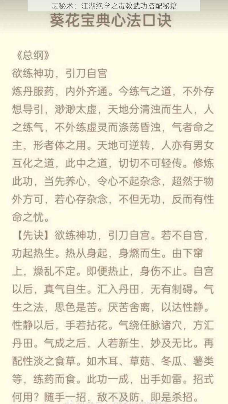 毒秘术：江湖绝学之毒教武功搭配秘籍